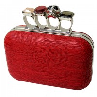 Evening Bag - 12 PCS - Small Skull & Stone Knuckle Clutch Bags - Coral - BG-EHP7102COR